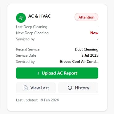 ownersVue — AC servicing card